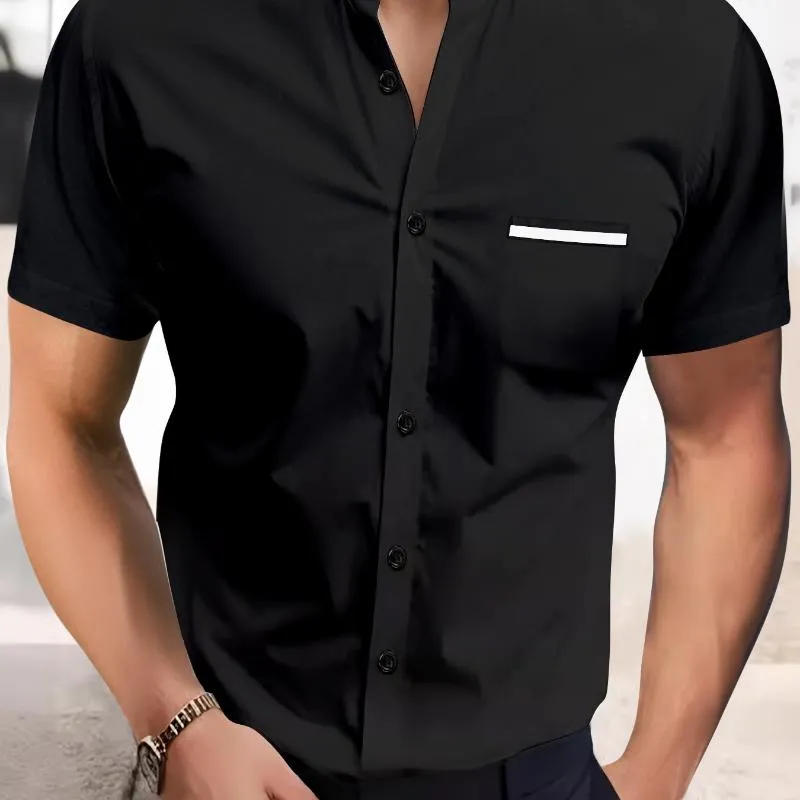 Men's Casual Patchwork Contrast Color Short-Sleeved Shirt 32099607Y sold by Manly product image thumbnail 3