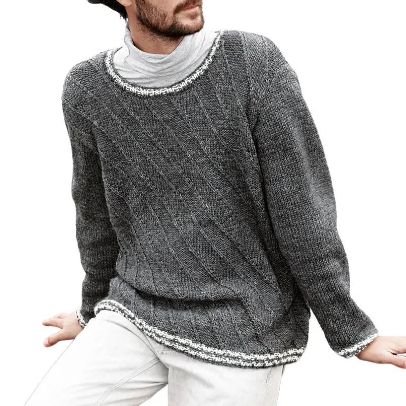 Men's Casual Colorblock Round Neck Textured Knitted Sweater 87854568X sold by Manly