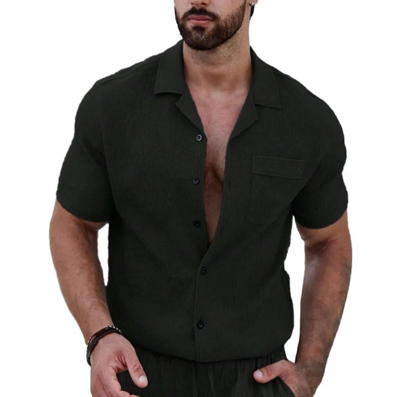 Men's Casual Solid Color Lapel Chest Pocket Short-Sleeved Shirt 88639846Y sold by Manly