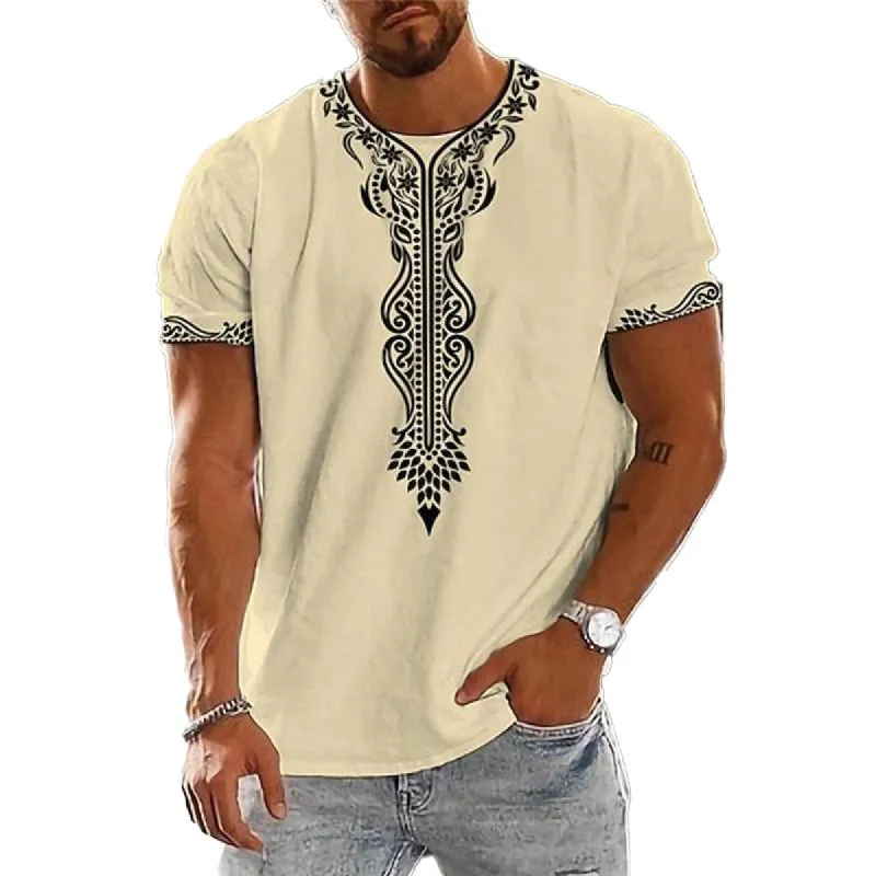 Men's Vintage Printed Round Neck Loose Short Sleeve T-Shirt 49599926X sold by Manly