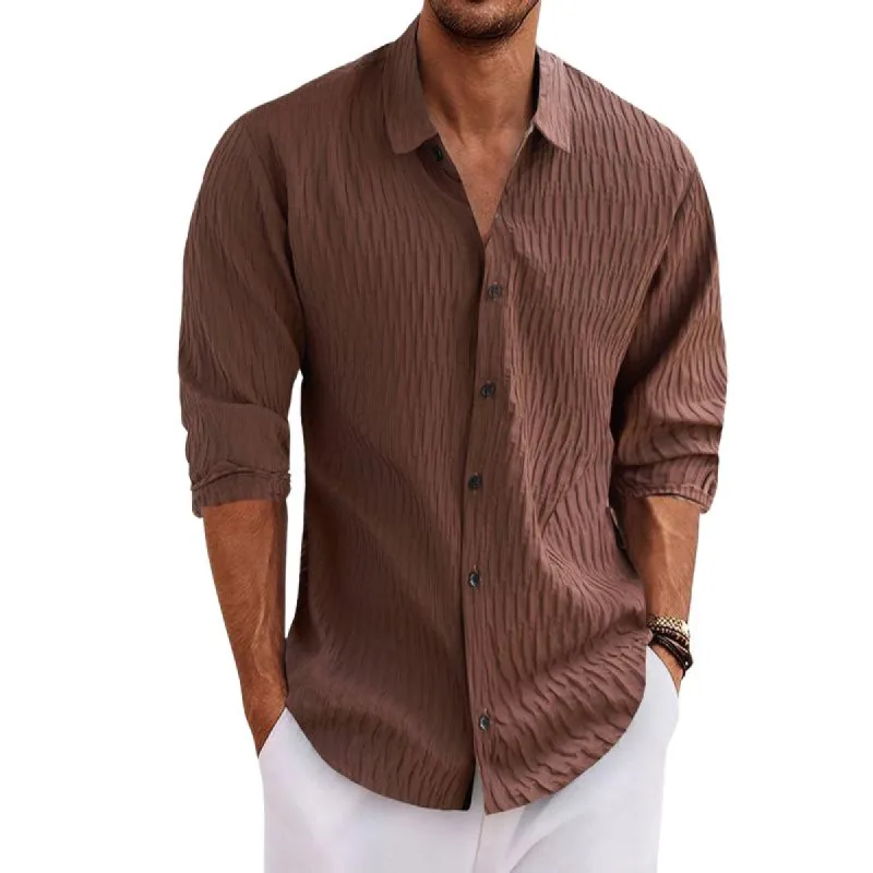 Men's Vintage Texture Solid Color Casual Long-sleeved Shirt 57012627X sold by Manly