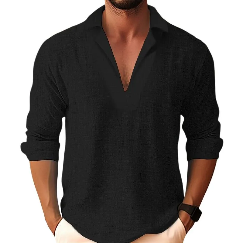 Men's Slub Cotton Long Sleeve Pullover Lapel Shirt 72135167X sold by Manly product image thumbnail 2