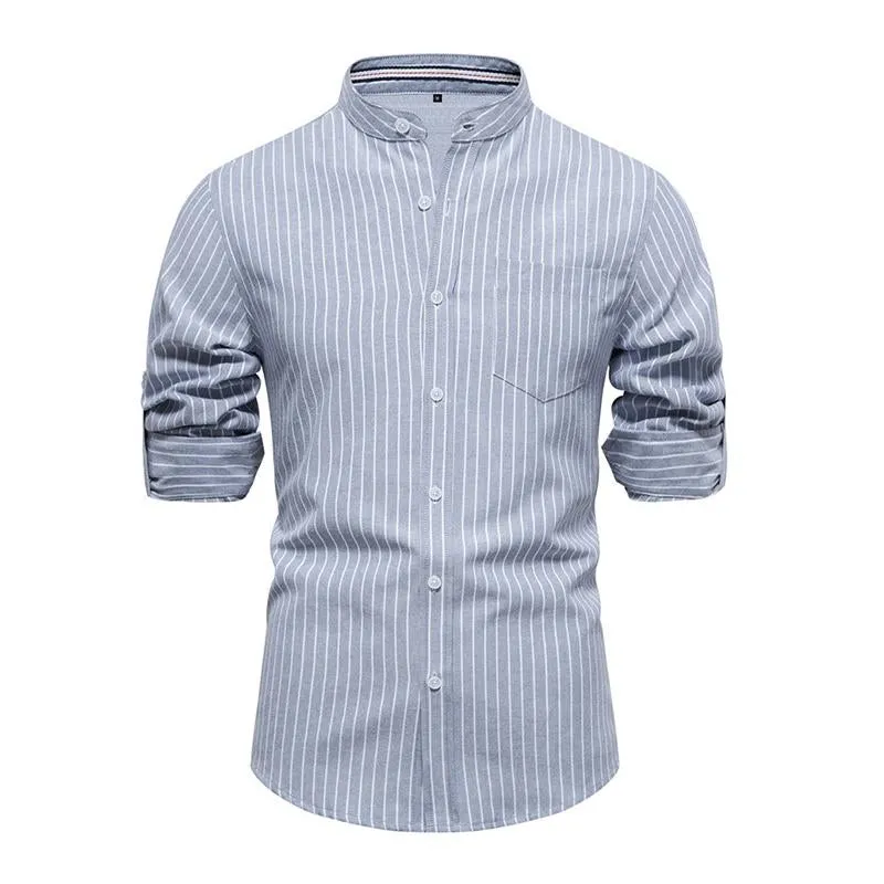 Men's Casual Striped Slim Stand Collar Long Sleeve Shirt 98424653M sold by Manly