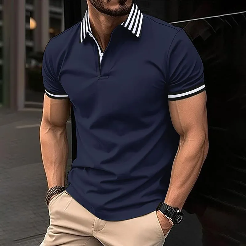 Men's Striped Stitching Lapel Short Sleeve Casual Polo Shirt 40413977Z sold by Manly product image thumbnail 2