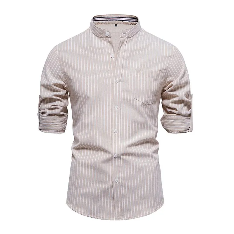 Men's Casual Striped Slim Stand Collar Long Sleeve Shirt 98424653M sold by Manly product image thumbnail 3