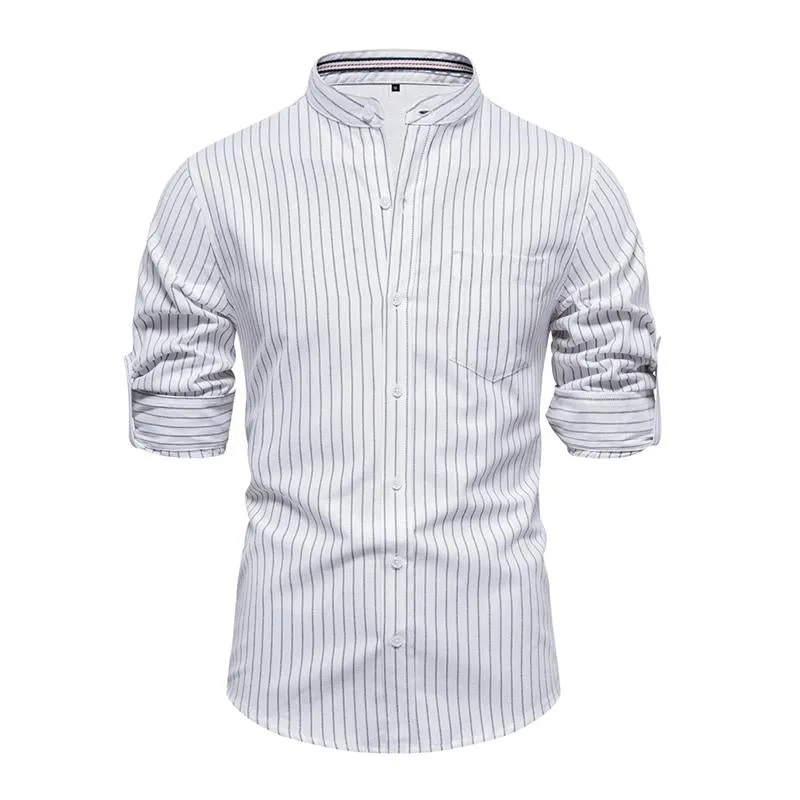 Men's Casual Striped Slim Stand Collar Long Sleeve Shirt 98424653M sold by Manly product image thumbnail 5