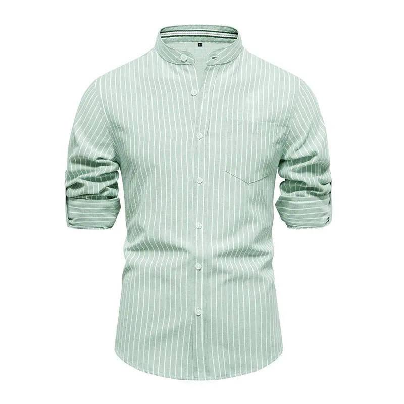 Men's Casual Striped Slim Stand Collar Long Sleeve Shirt 98424653M sold by Manly product image thumbnail 4