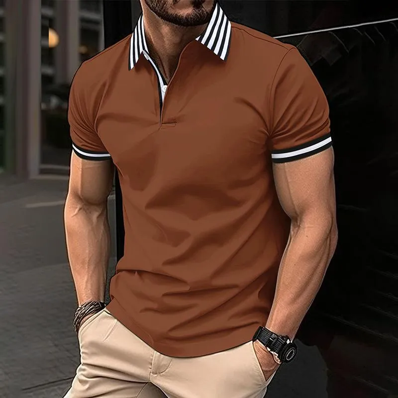 Men's Striped Stitching Lapel Short Sleeve Casual Polo Shirt 40413977Z sold by Manly product image thumbnail 5