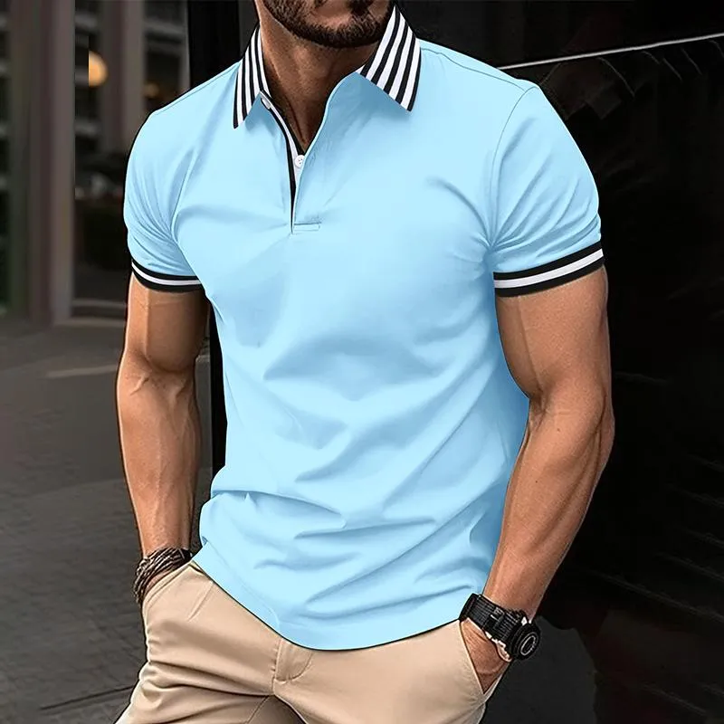 Men's Striped Stitching Lapel Short Sleeve Casual Polo Shirt 40413977Z sold by Manly product image thumbnail 4