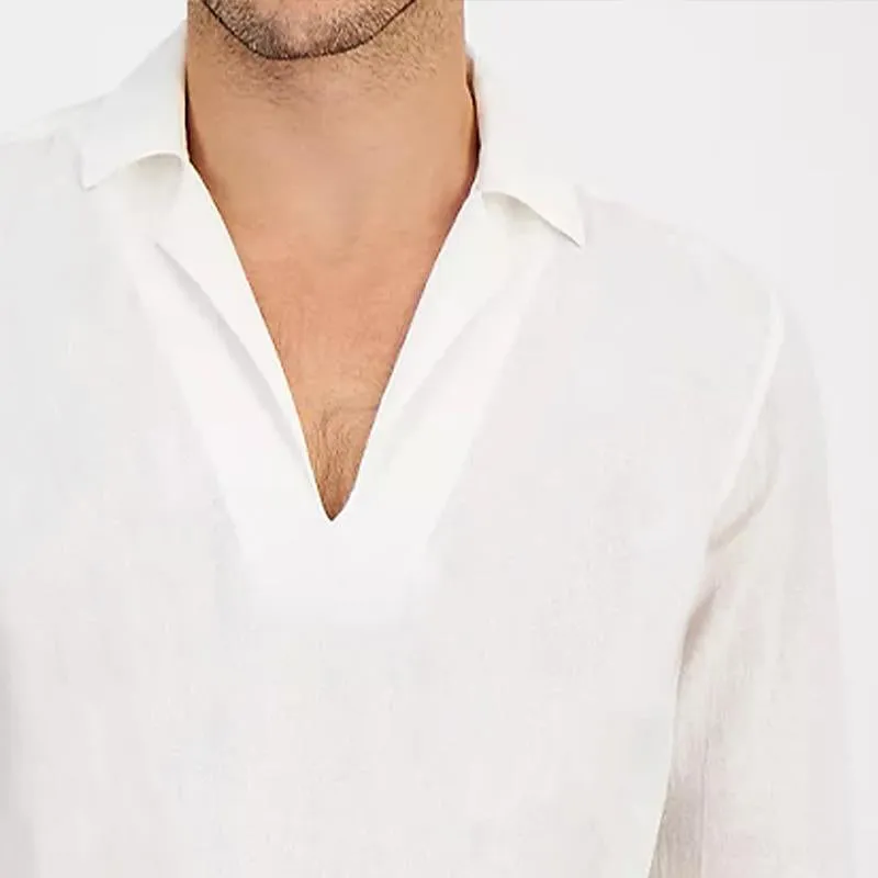 Men's Slub Cotton Long Sleeve Pullover Lapel Shirt 72135167X sold by Manly product image thumbnail 4