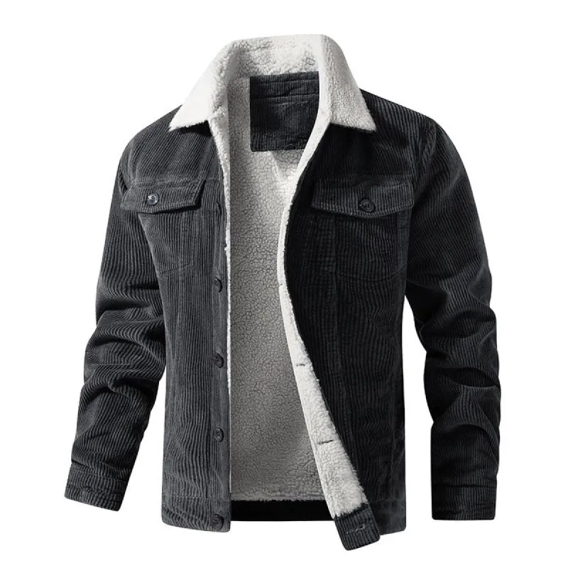 Men's Fleece Corduroy Lapel Single Breasted Casual Jacket 81395055Z sold by Manly