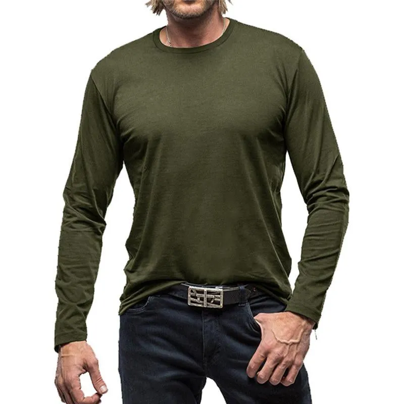 Men's Casual Solid Color Round Neck Long Sleeve T-Shirt 46588238M sold by Manly