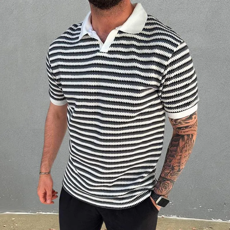 Men's Casual Color Striped Slim Fit Lapel Knit Short Sleeve Polo Shirt 41819437M sold by Manly product image thumbnail 2