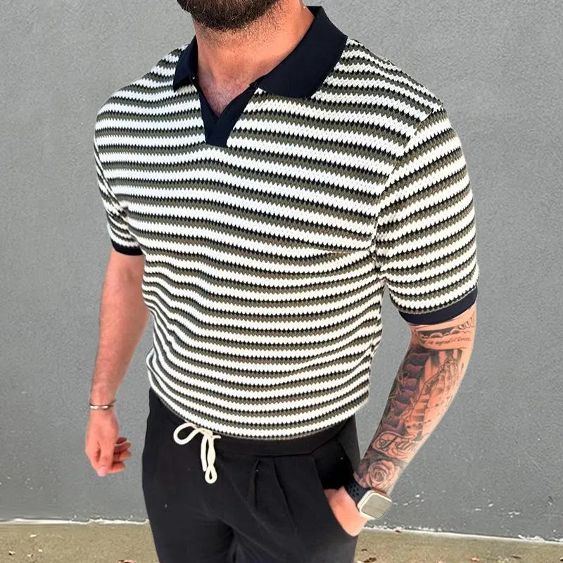 Men's Casual Color Striped Slim Fit Lapel Knit Short Sleeve Polo Shirt 41819437M sold by Manly product image thumbnail 5
