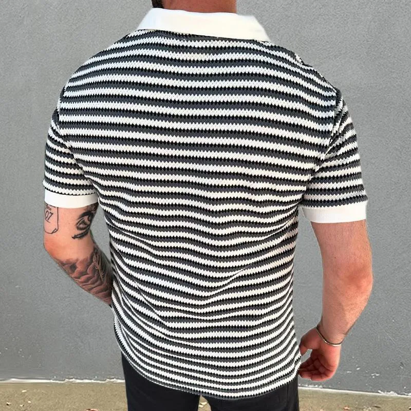 Men's Casual Color Striped Slim Fit Lapel Knit Short Sleeve Polo Shirt 41819437M sold by Manly product image thumbnail 4