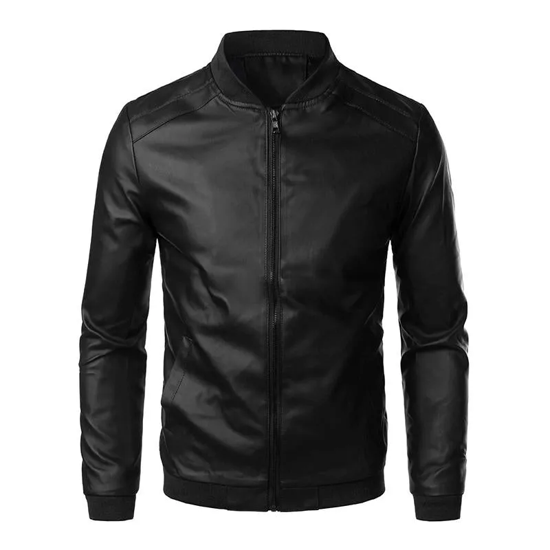 Men's Casual Baseball Collar Motorcycle Slim Fit Leather Jacket 28573682M sold by Manly product image thumbnail 2