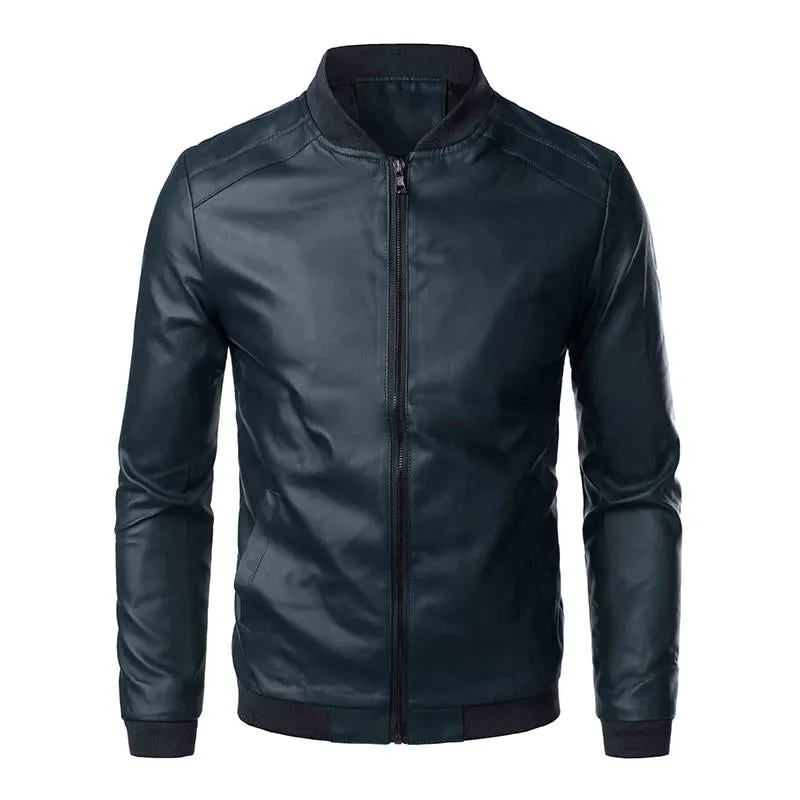 Men's Casual Baseball Collar Motorcycle Slim Fit Leather Jacket 28573682M sold by Manly product image thumbnail 3