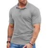 Men's Solid Lapel Short Sleeve Casual Polo Shirt 46902851Z sold by Manly