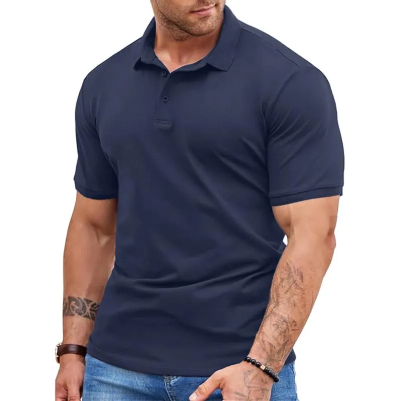 Men's Solid Lapel Short Sleeve Casual Polo Shirt 46902851Z sold by Manly