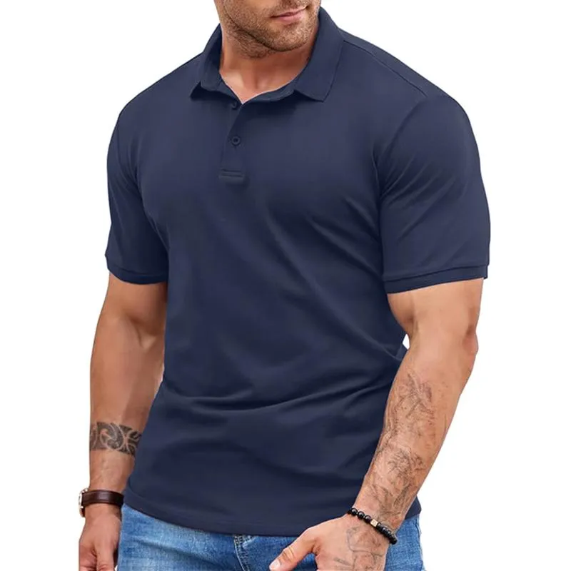 Men's Solid Lapel Short Sleeve Casual Polo Shirt 46902851Z sold by Manly