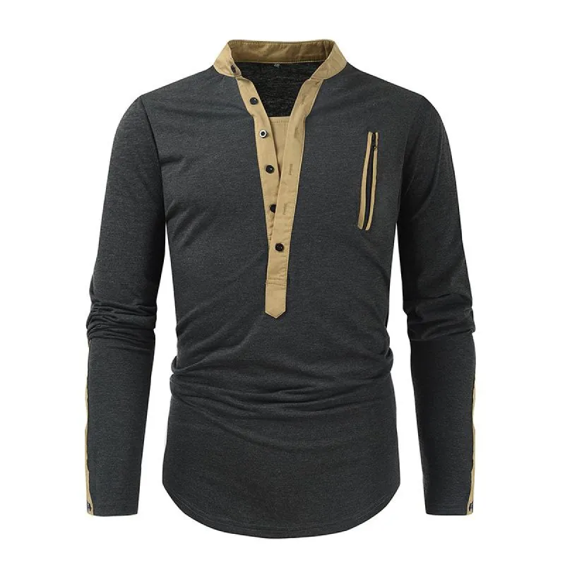 Men's Color Block Henley Collar Long Sleeve T-shirt 24447171Z sold by Manly