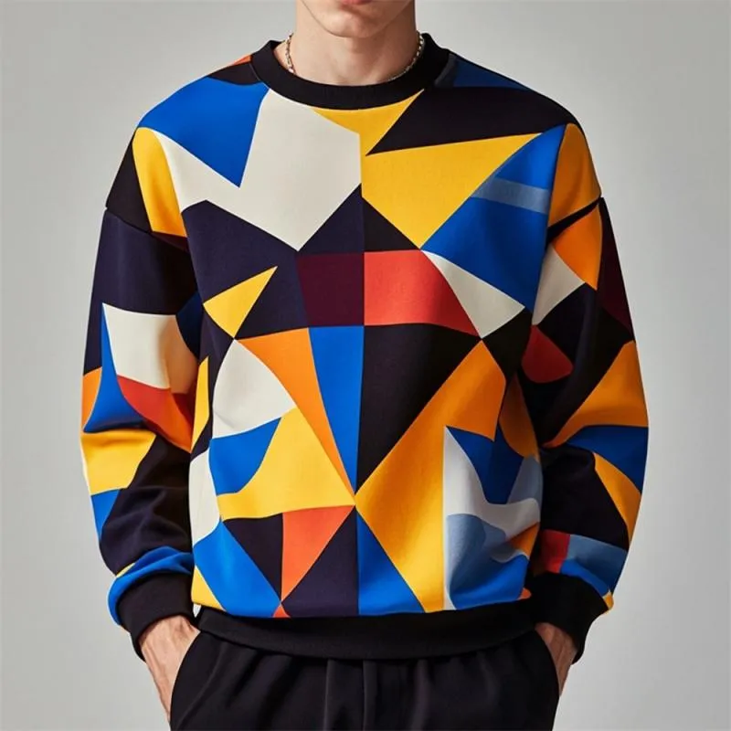 Men's Geometric Print Crew Neck Long Sleeve Sweatshirt 86189758Y sold by Manly product image thumbnail 3