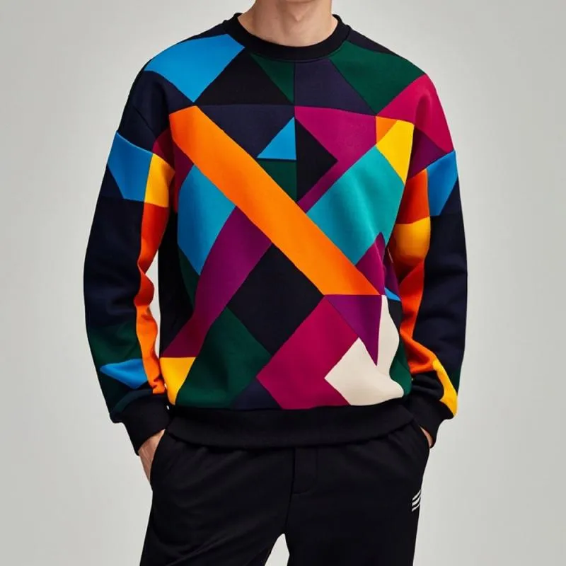 Men's Geometric Print Crew Neck Long Sleeve Sweatshirt 86189758Y sold by Manly product image thumbnail 5