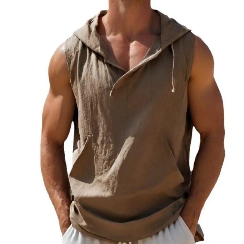 Men's Casual Solid Color Cotton Blend Kangaroo Pocket Sleeveless Hoodie 46028219M sold by Manly