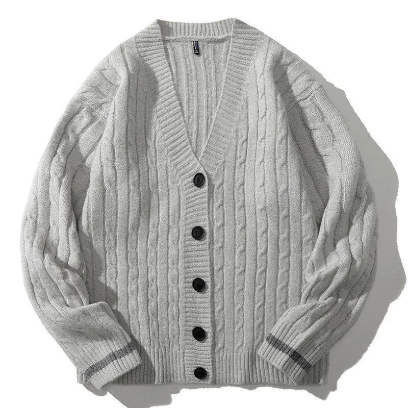 Men's V-neck Solid Color Single-breasted Casual Knitted Jacket 26136091X sold by Manly