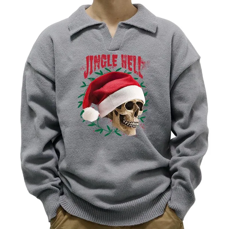 Men's Christmas Print Polo Collar Long Sleeve Pullover Sweater 47869632M sold by Manly product image thumbnail 3