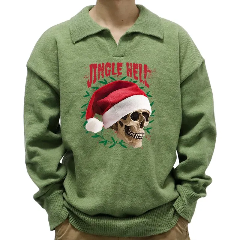Men's Christmas Print Polo Collar Long Sleeve Pullover Sweater 47869632M sold by Manly