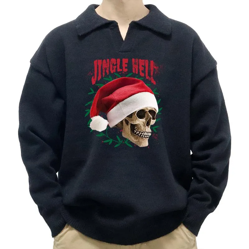 Men's Christmas Print Polo Collar Long Sleeve Pullover Sweater 47869632M sold by Manly product image thumbnail 2