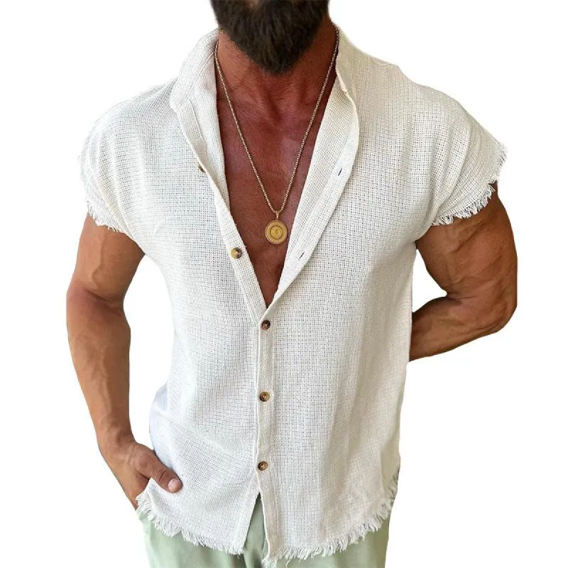 Men's Retro Linen Sleeveless Shirt 33161158TO sold by Manly