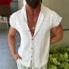 Men's Retro Linen Sleeveless Shirt 33161158TO sold by Manly