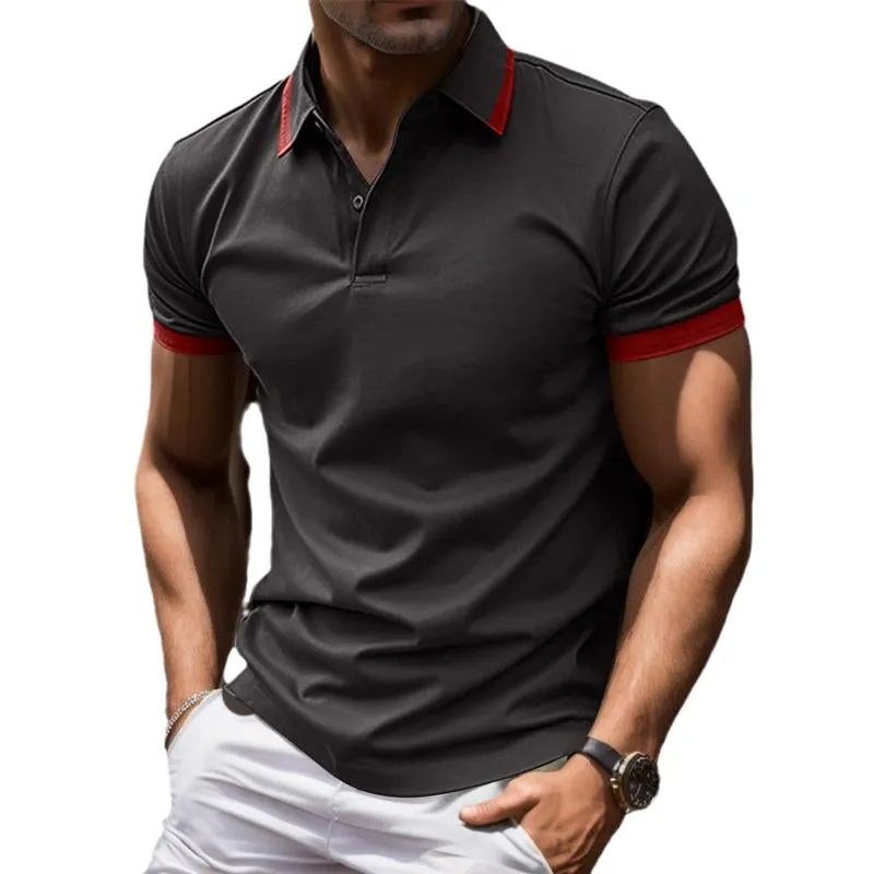 Men's Contrasting Color Casual Button Short Sleeve Lapel Polo Shirt 68604527X sold by Manly