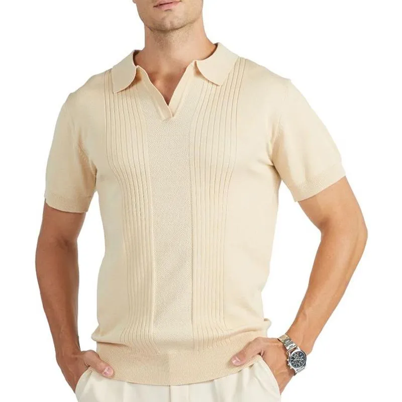 Men's Solid Color Knitted Lapel Short Sleeve Polo Shirt 17764510Z sold by Manly product image thumbnail 5