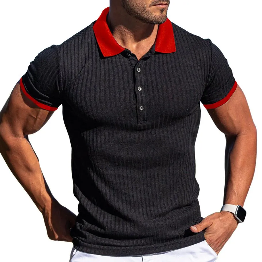 Men's Casual Ribbed Short Sleeve Polo Shirt 00292914TO sold by Manly