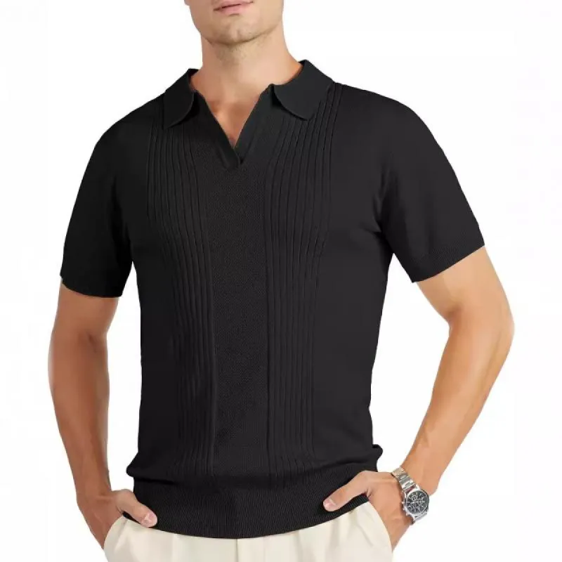 Men's Solid Color Knitted Lapel Short Sleeve Polo Shirt 17764510Z sold by Manly