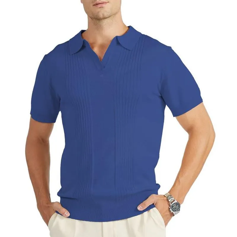 Men's Solid Color Knitted Lapel Short Sleeve Polo Shirt 17764510Z sold by Manly product image thumbnail 3