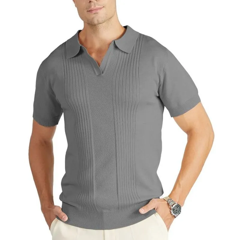 Men's Solid Color Knitted Lapel Short Sleeve Polo Shirt 17764510Z sold by Manly product image thumbnail 4