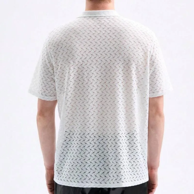 Men's Fashion Hollow Out Solid Color Lapel Short Sleeve Casual Shirt 70085181Z sold by Manly product image thumbnail 3