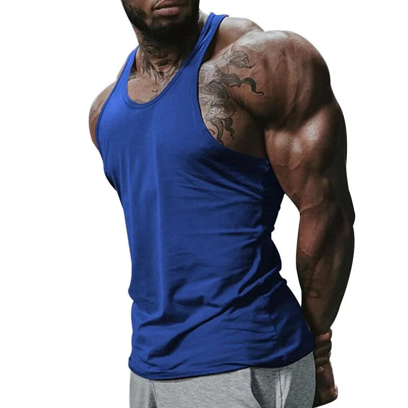 Men's Solid Color Round Neck  Sleeveless Sports Fitness Tank Top 90961313Z sold by Manly