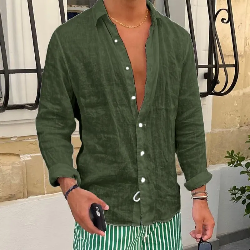 Men's Casual Solid Color Lapel Long Sleeve Shirt 83160237Y sold by Manly product image thumbnail 5