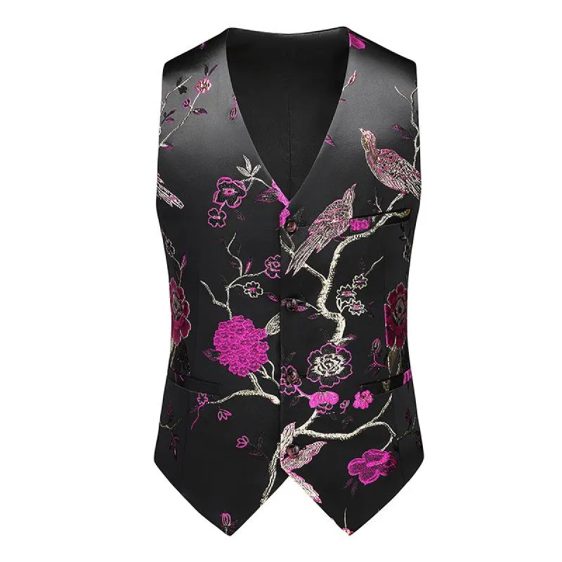 Men's Vintage Floral Embroidered V-Neck Vest 96506464X sold by Manly