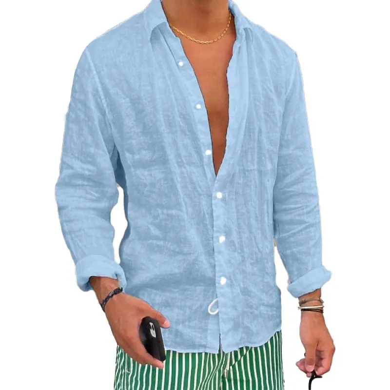 Men's Casual Solid Color Lapel Long Sleeve Shirt 83160237Y sold by Manly