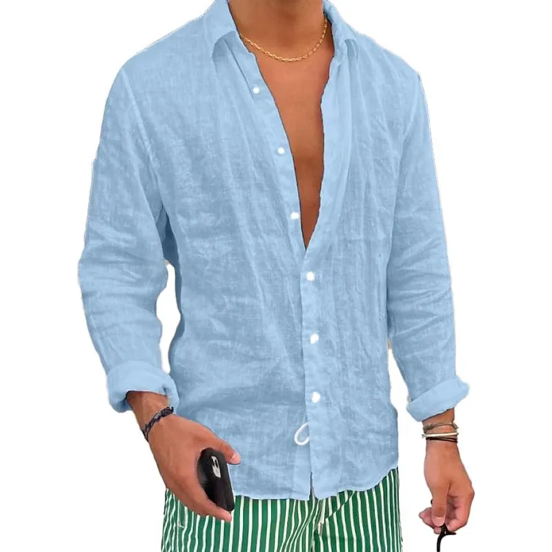 Men's Casual Solid Color Lapel Long Sleeve Shirt 83160237Y sold by Manly