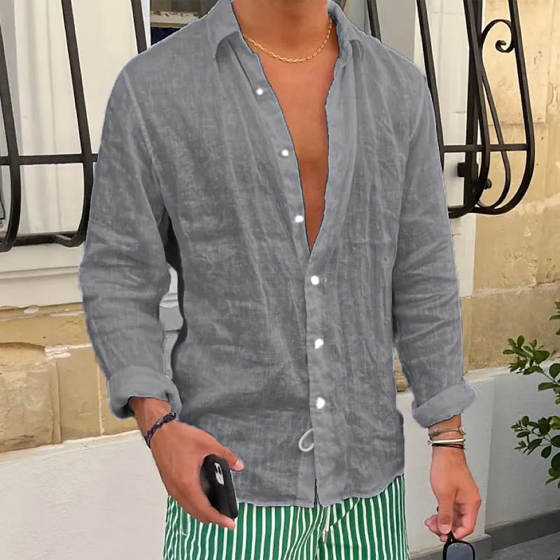 Men's Casual Solid Color Lapel Long Sleeve Shirt 83160237Y sold by Manly product image thumbnail 4