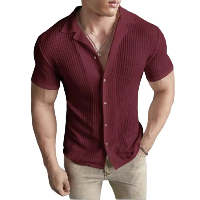 Men's Casual Solid Color Waffle Short Sleeve Shirt 59203182Y sold by Manly