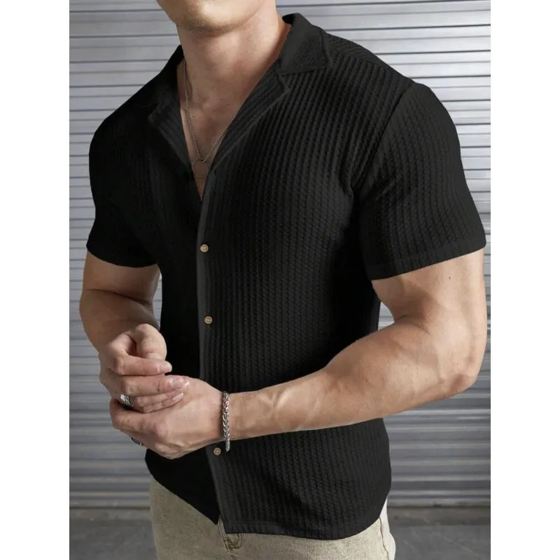 Men's Casual Solid Color Waffle Short Sleeve Shirt 59203182Y sold by Manly product image thumbnail 4
