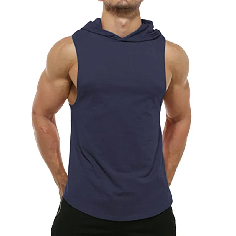 Men's Solid Hooded Sleeveless Curved Hem Sports Tank Top 32545264Z sold by Manly